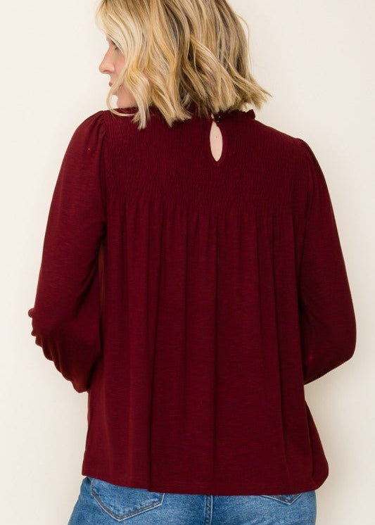 The Best Is Yet To Come Burgundy Smocked Top - The Nines