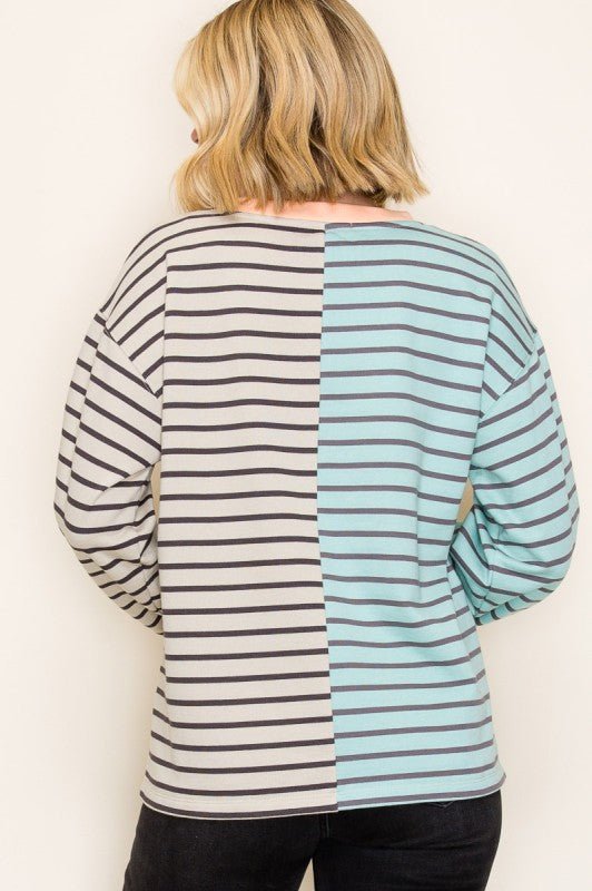 Jade & Oatmeal Henley Sweatshirt - The Nines