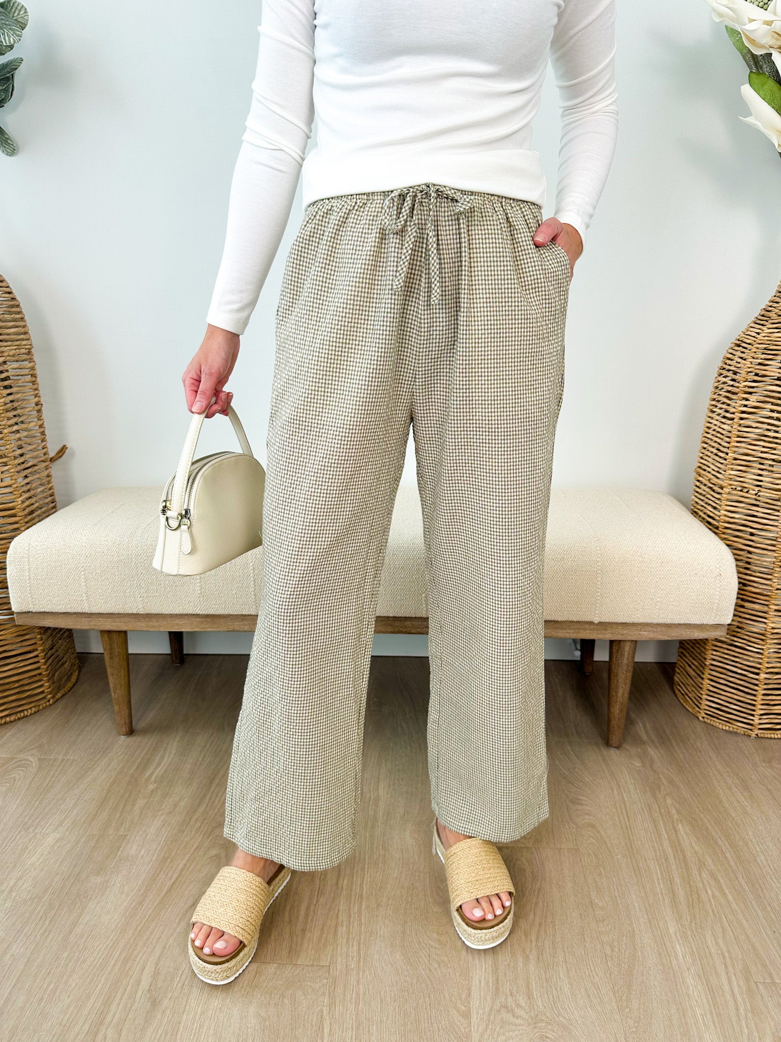 Plaid Drawstring Pants - The Nines
