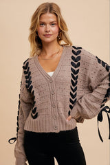 Mocha Threaded Ribbon Cardigan