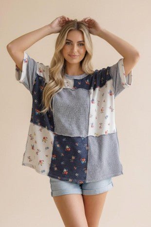 Navy Patchwork Tee - The Nines