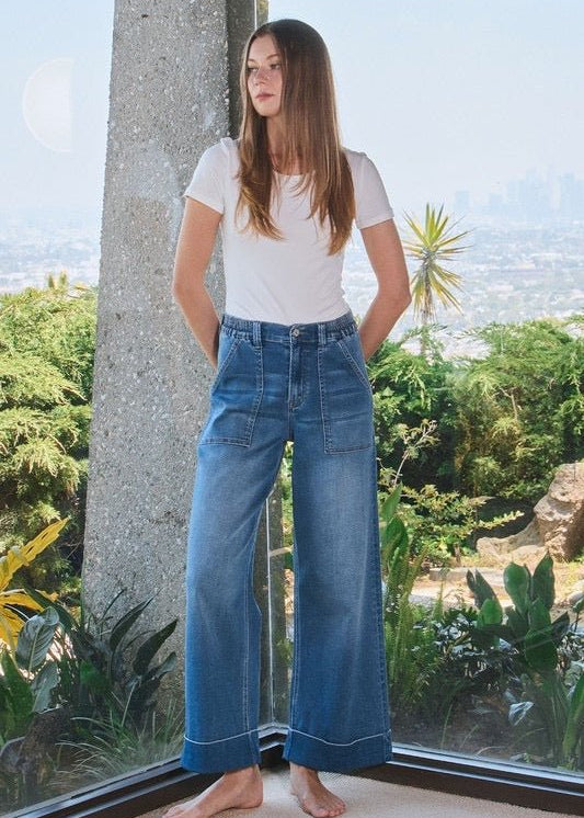 Vervet High Rise Double Cuffed Wide Leg Jeans - The Nines