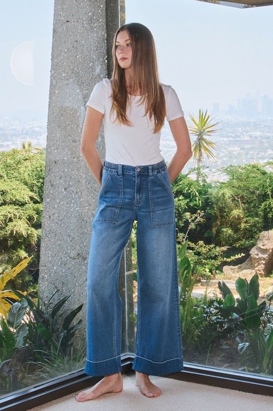 Vervet High Rise Double Cuffed Wide Leg Jeans - The Nines