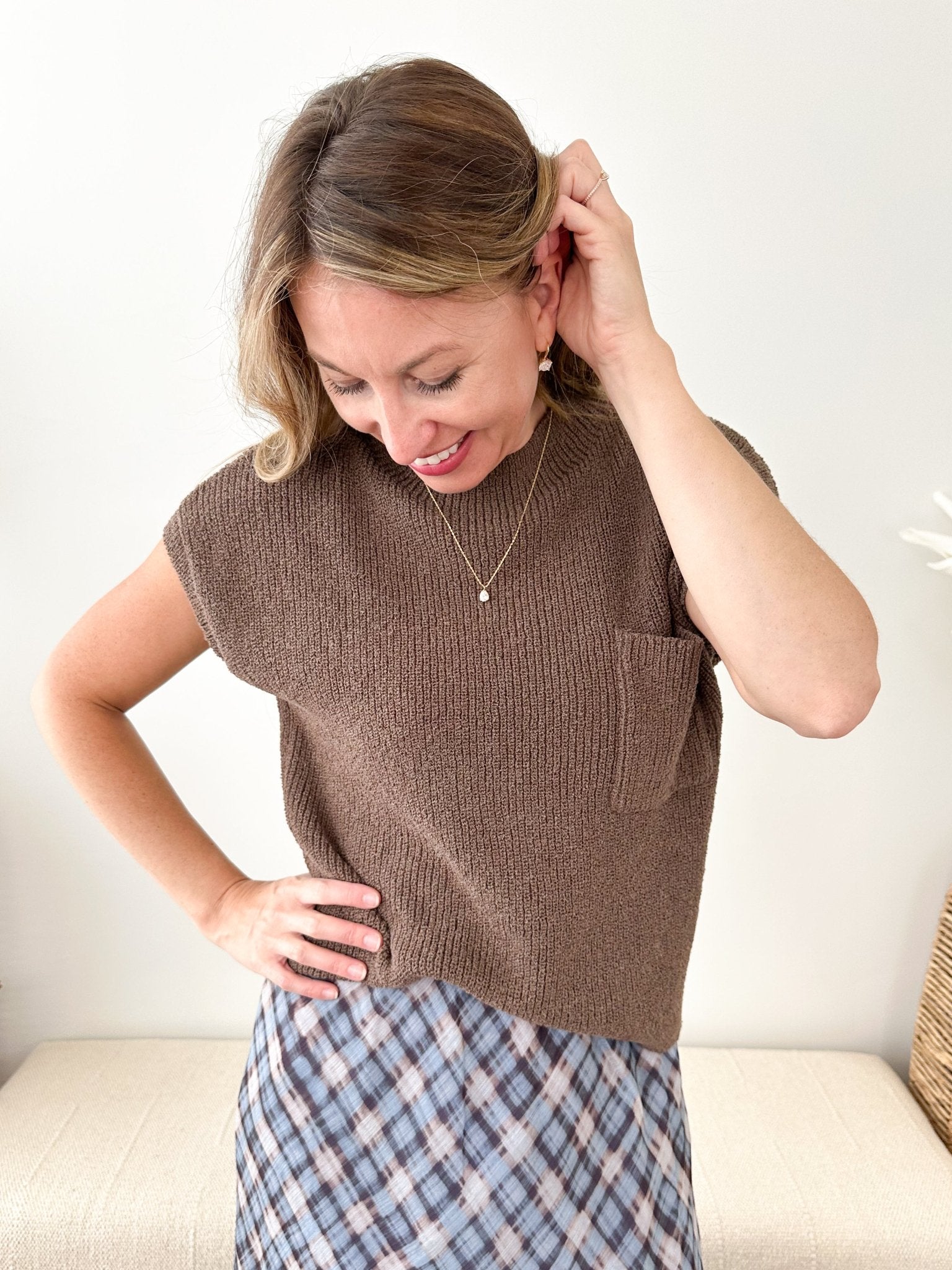 Pocket Detail Short Sleeve Sweater - The Nines