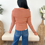 Brigitte Striped Foldover Knit Top - The Nines