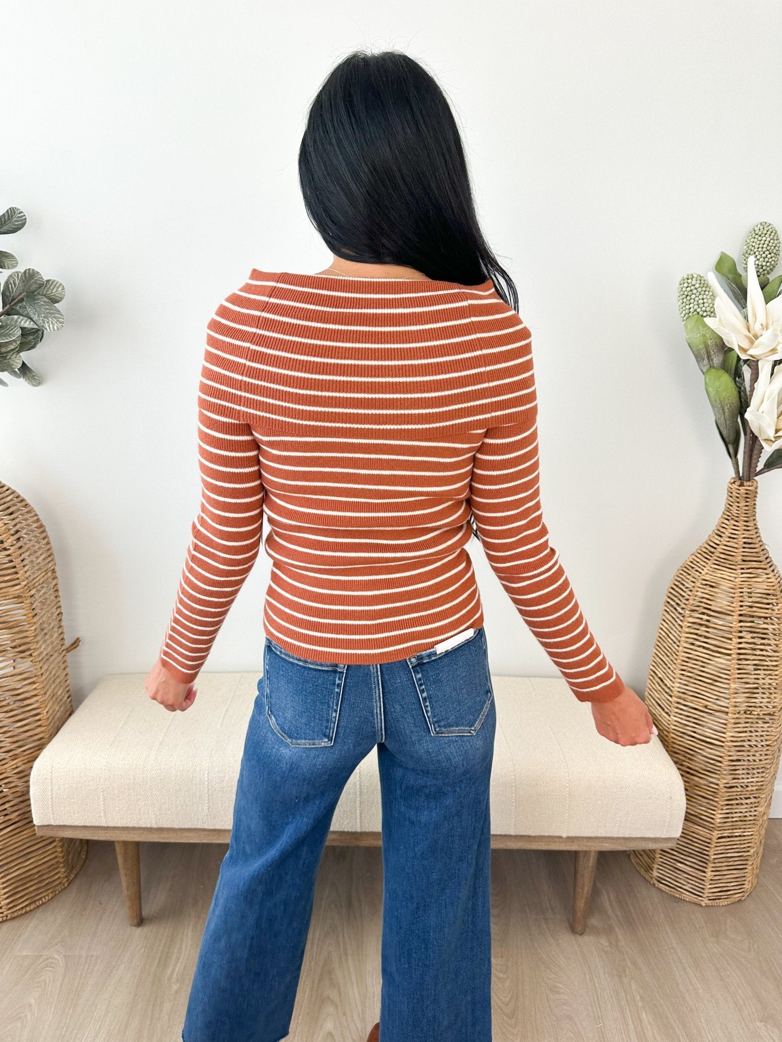 Brigitte Striped Foldover Knit Top - The Nines