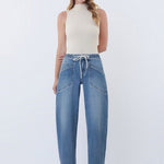 Vervet High Rise Drawstring Waistband Barrel Jeans - The Nines