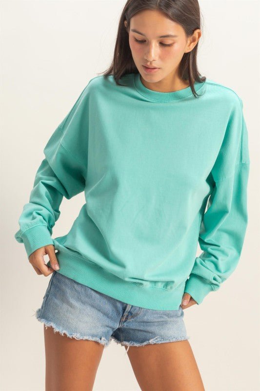 Teagan Turquoise Crew Neck Sweatshirt - The Nines