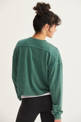 Green Raw Hem Cropped Sweatshirt - FINAL SALE