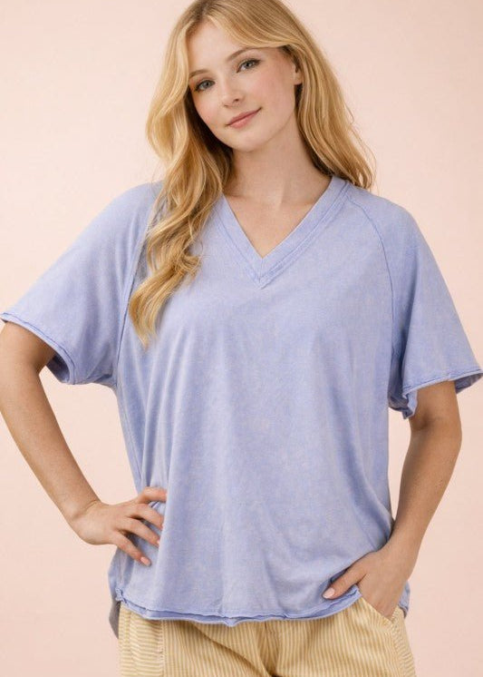 Back Shirred Mineral Wash V - neck Tee - 4 Colors! - The Nines