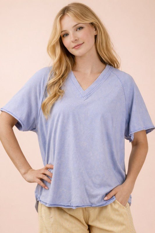 Back Shirred Mineral Wash V - neck Tee - 4 Colors! - The Nines