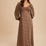 Mocha Mousse Lace Panel Floral Dress - The Nines