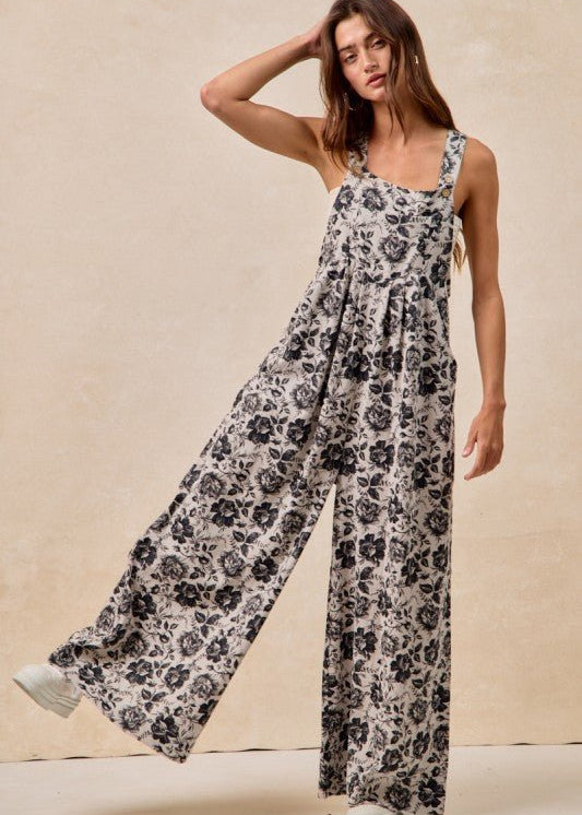 Gray & Black Washed Rose Overalls - The Nines