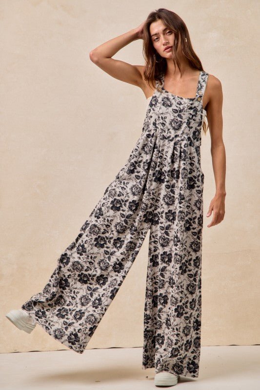 Gray & Black Washed Rose Overalls - The Nines