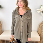 Mineral Wash Waffle Knit Hoodie Shacket - The Nines