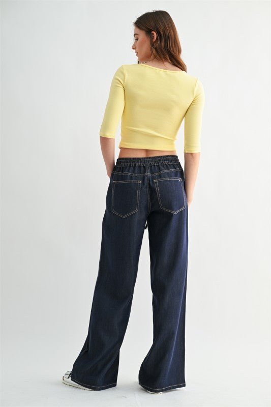 MICA High Rise Wide Leg Elastic Tie Waist Lyocell Jean - The Nines