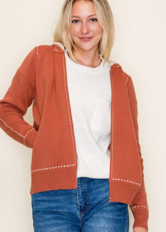 Stitched Sweater Jacket with Detachable Hood - 2 Colors! - The Nines