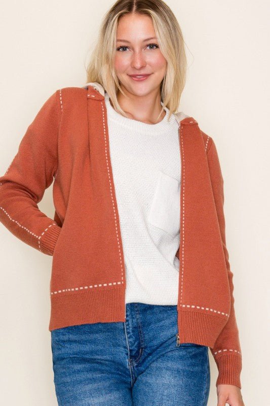 Stitched Sweater Jacket with Detachable Hood - 2 Colors! - The Nines