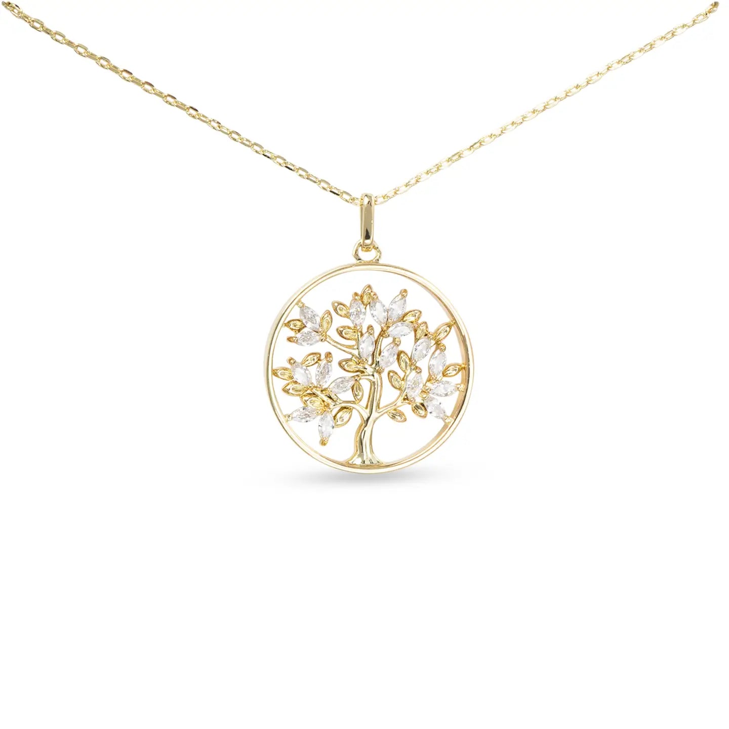 Gold Cz Family Tree Round Pendant Necklace - The Nines