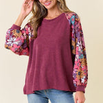 Dahlia Floral Sleeve Ribbed Tops - 2 Colors! - The Nines