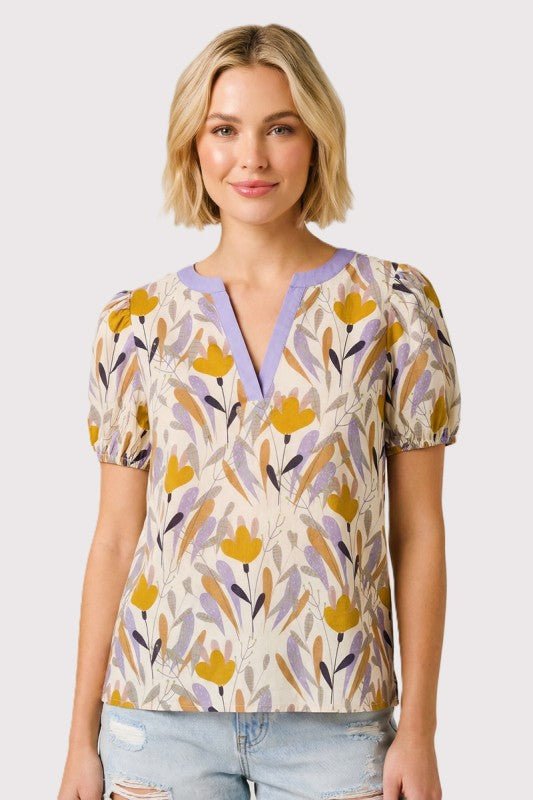 Lavender & Camel Poplin Top - The Nines