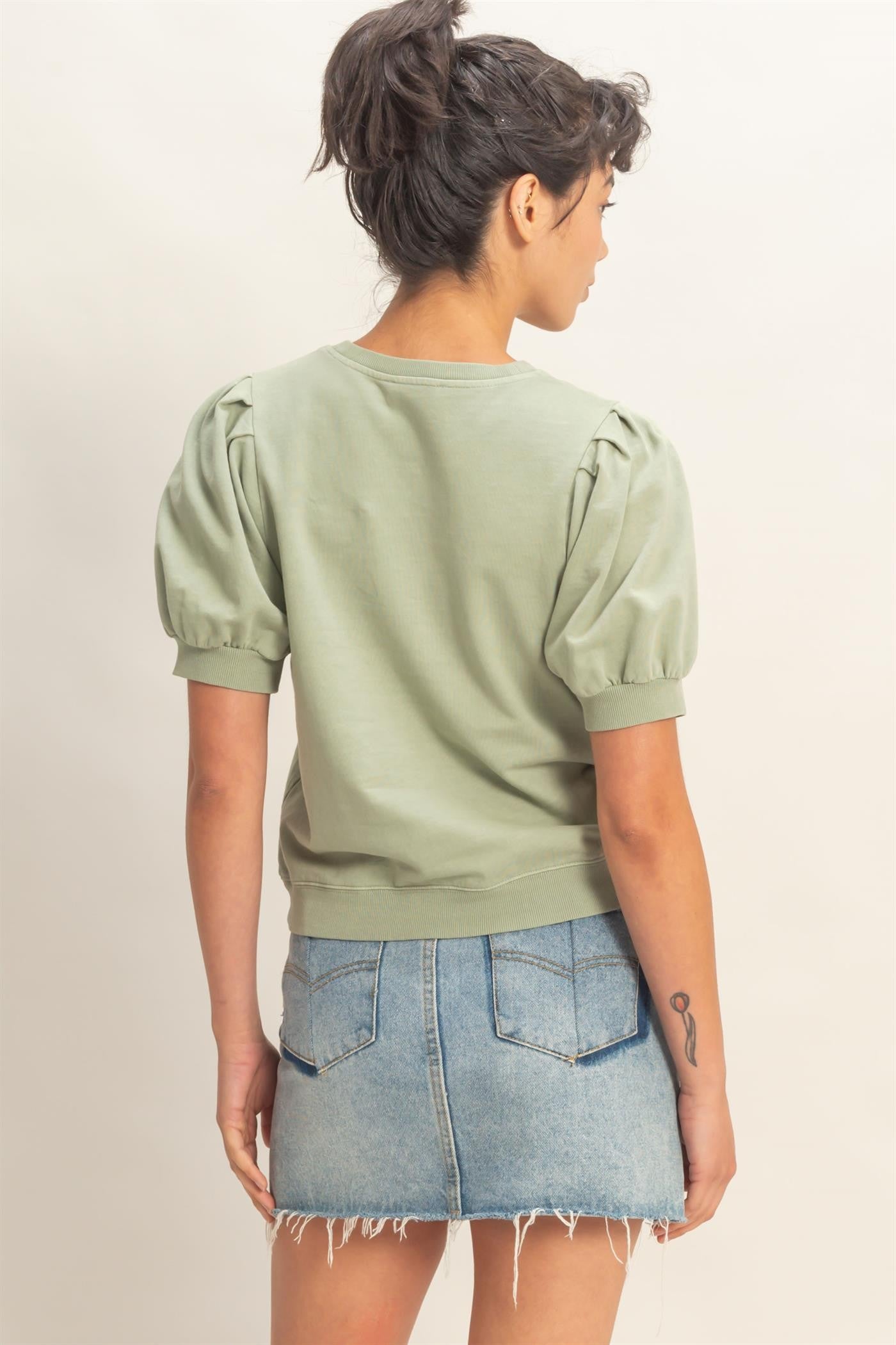 Sage Puff Crew Neck - The Nines