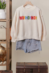 Ho Ho Ho Merry Christmas Textured Letters Sweater