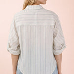 White & Blue Printed Roll Up Sleeve Top - The Nines