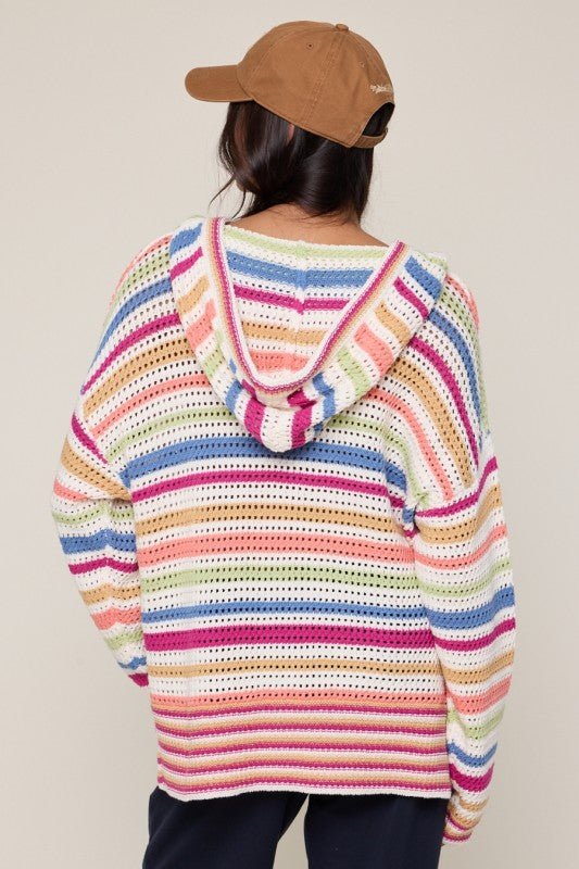 Multicolor Open Knit Hoodie - The Nines