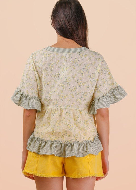 Lemon Floral Ruffle Hem Top - The Nines