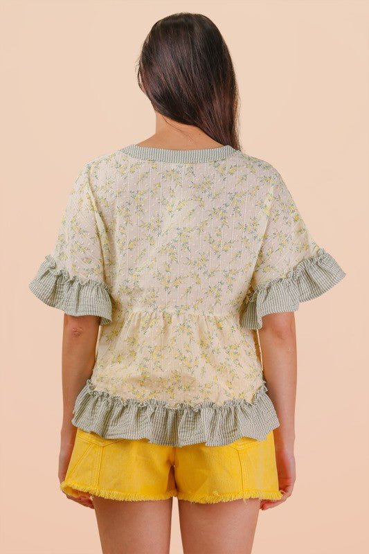 Lemon Floral Ruffle Hem Top - The Nines