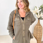 Mineral Wash Waffle Knit Hoodie Shacket - The Nines