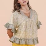 Lemon Floral Ruffle Hem Top - The Nines