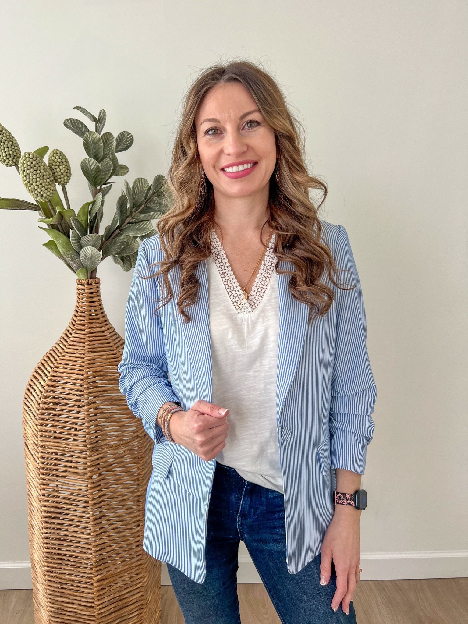 Blue & White Cinched Blazer - The Nines