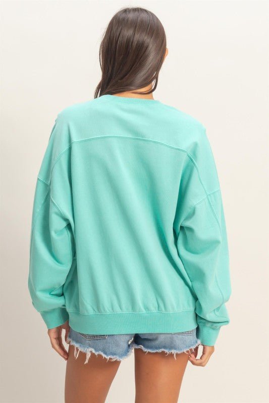 Teagan Turquoise Crew Neck Sweatshirt - The Nines
