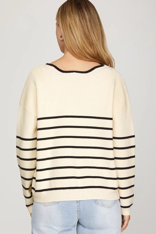 Cream & Black Striped Bow Top - The Nines