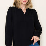 Split Neck Smocked Sleeve Top - 3 Colors! - The Nines