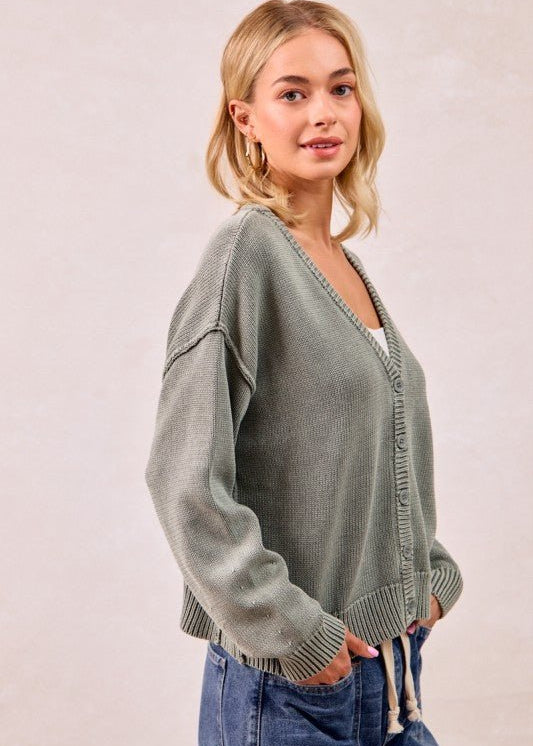 Vintage Olive Sweater Cardigan - The Nines