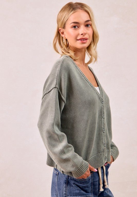 Vintage Olive Sweater Cardigan - The Nines