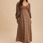 Mocha Mousse Lace Panel Floral Dress - The Nines