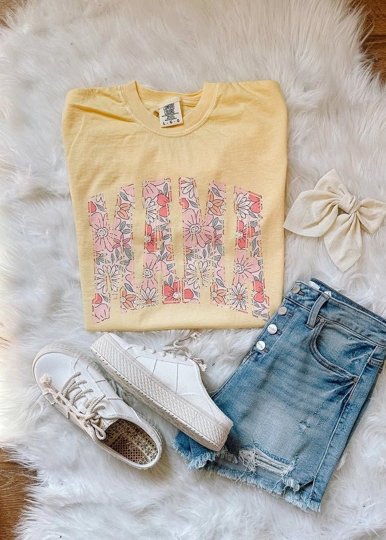 Floral Mama Graphic Butter Yellow Tee - The Nines