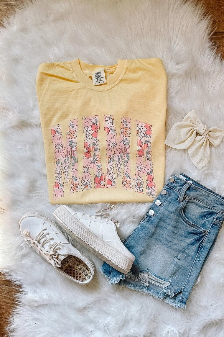 Floral Mama Graphic Butter Yellow Tee - The Nines
