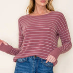 Marsala Striped Thumbhole Top - The Nines