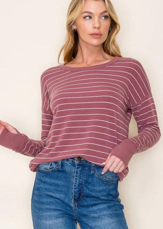 Marsala Striped Thumbhole Top - The Nines