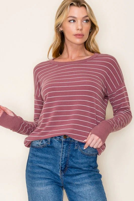 Marsala Striped Thumbhole Top - The Nines