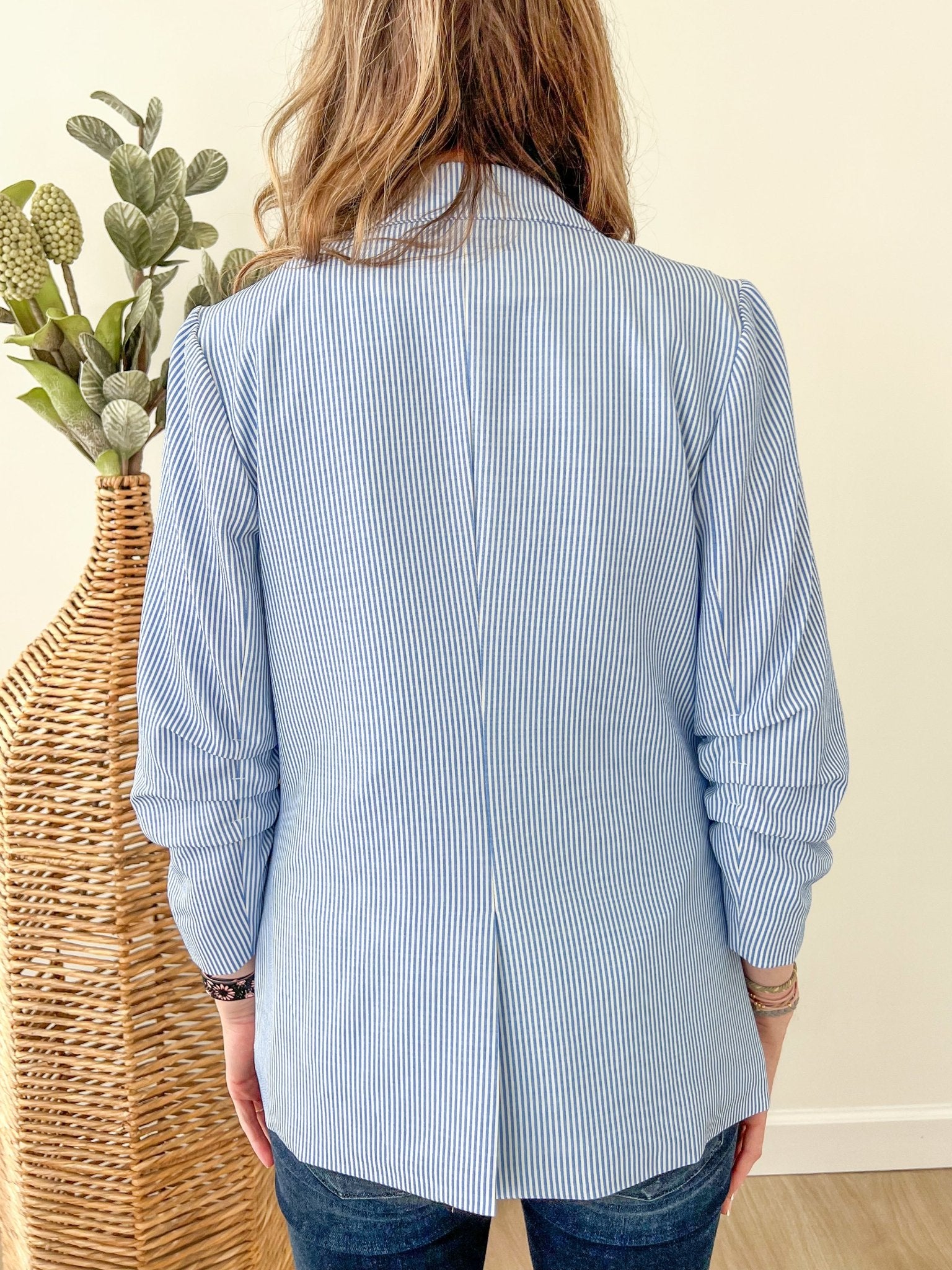 Blue & White Cinched Blazer - The Nines