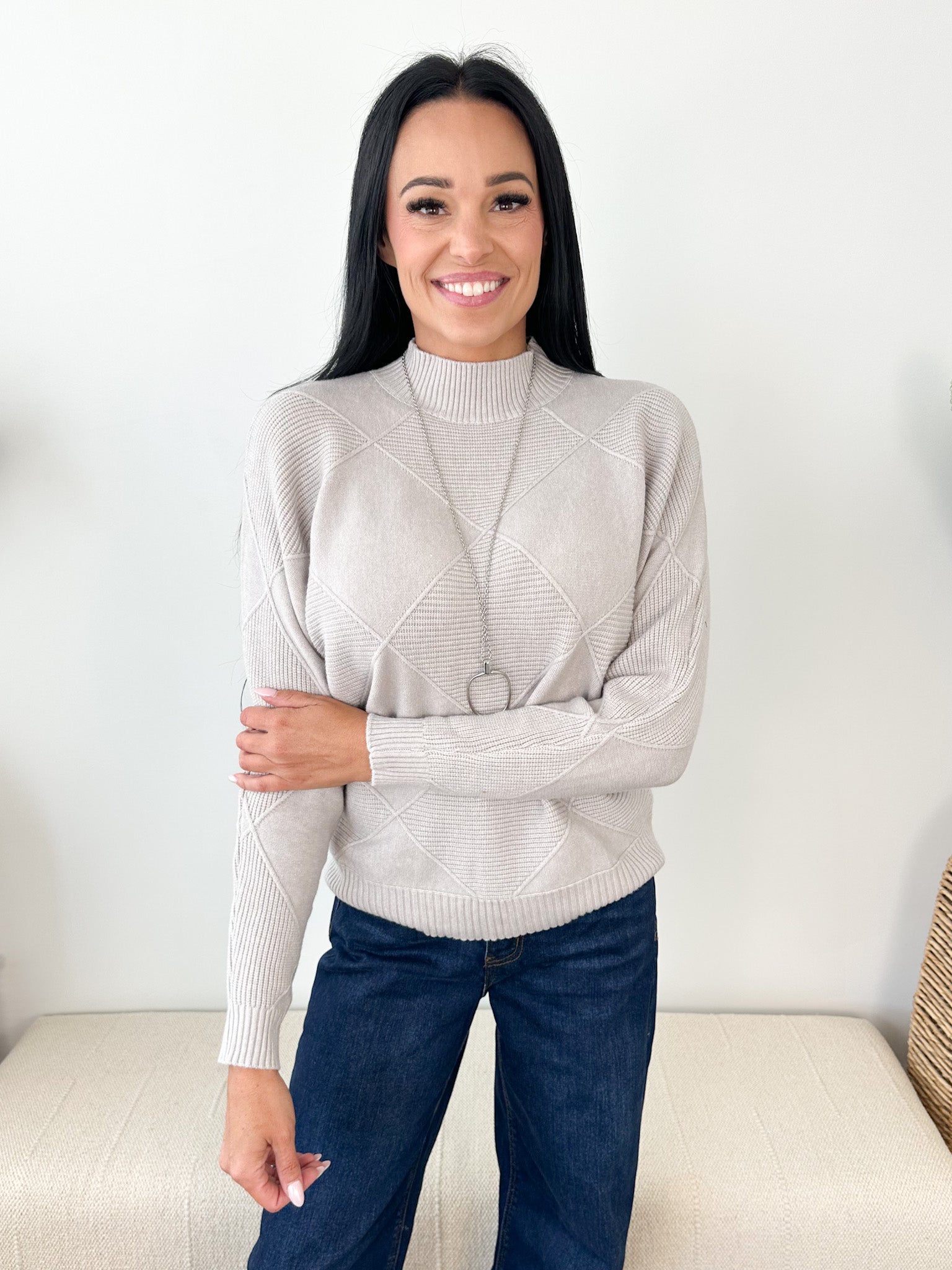 Diamond Mock Neck Dolman Sweater - The Nines