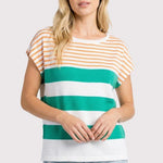 Kelly Green & Orange Knit Short Sleeve Top - The Nines