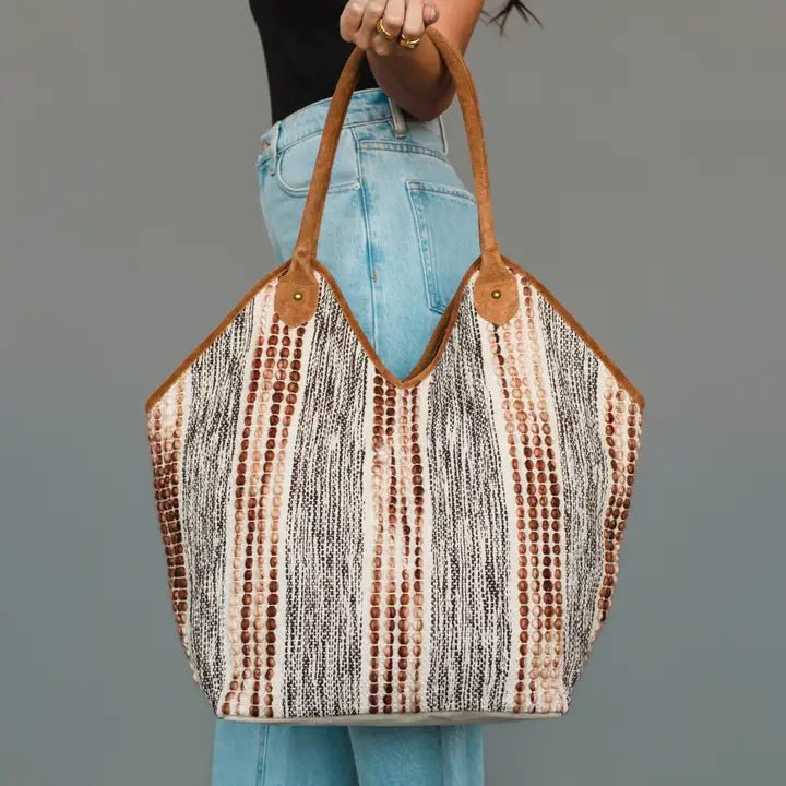 Gray & Brown Textured Tote - The Nines
