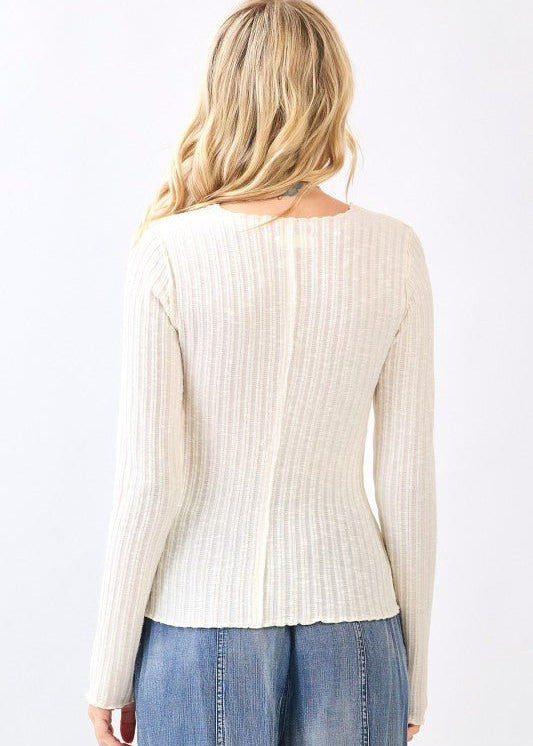 Cream Ribbed Lightweight Sweater Top - The Nines